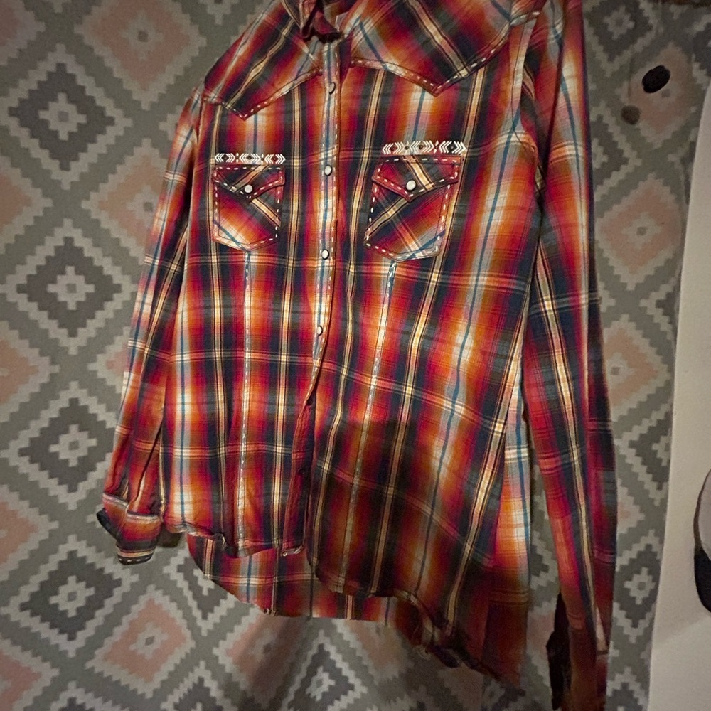 Plaid Button Down Shirt - Red and Orange